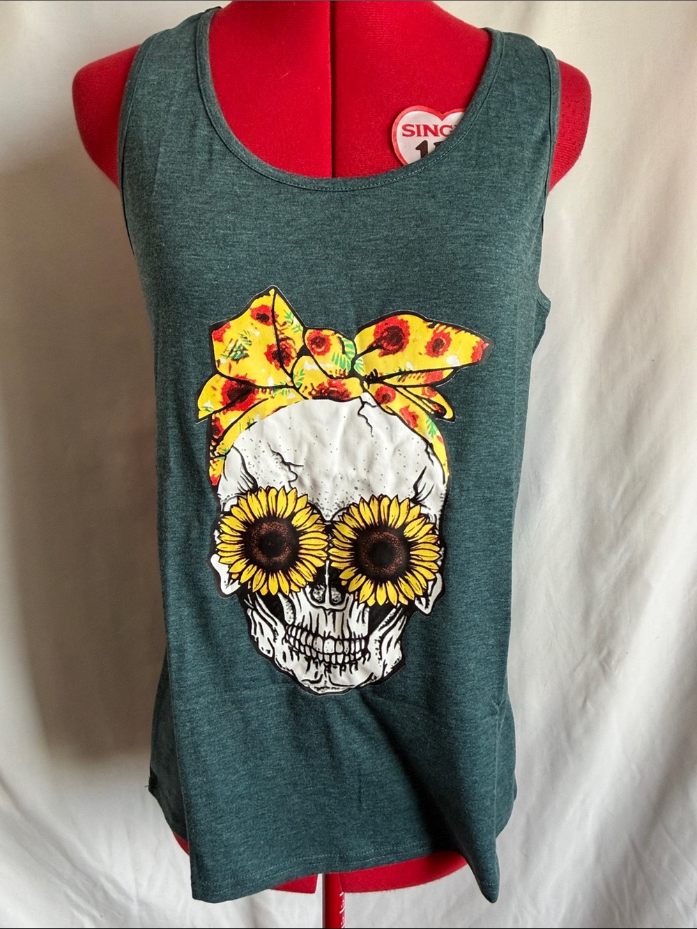 Girls' Teal Graphic Skull Tank Top with Sunflower Eyes